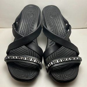 Crocs Cyprus IV Rhinestone Heel Size 10 Black - LIKE NEW
